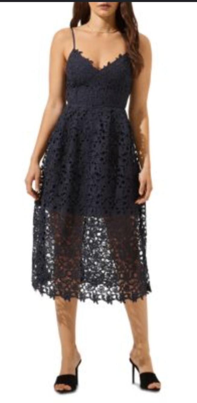 ASTR the Label Lace Illusion Midi Dress in Black Size Large Cocktail